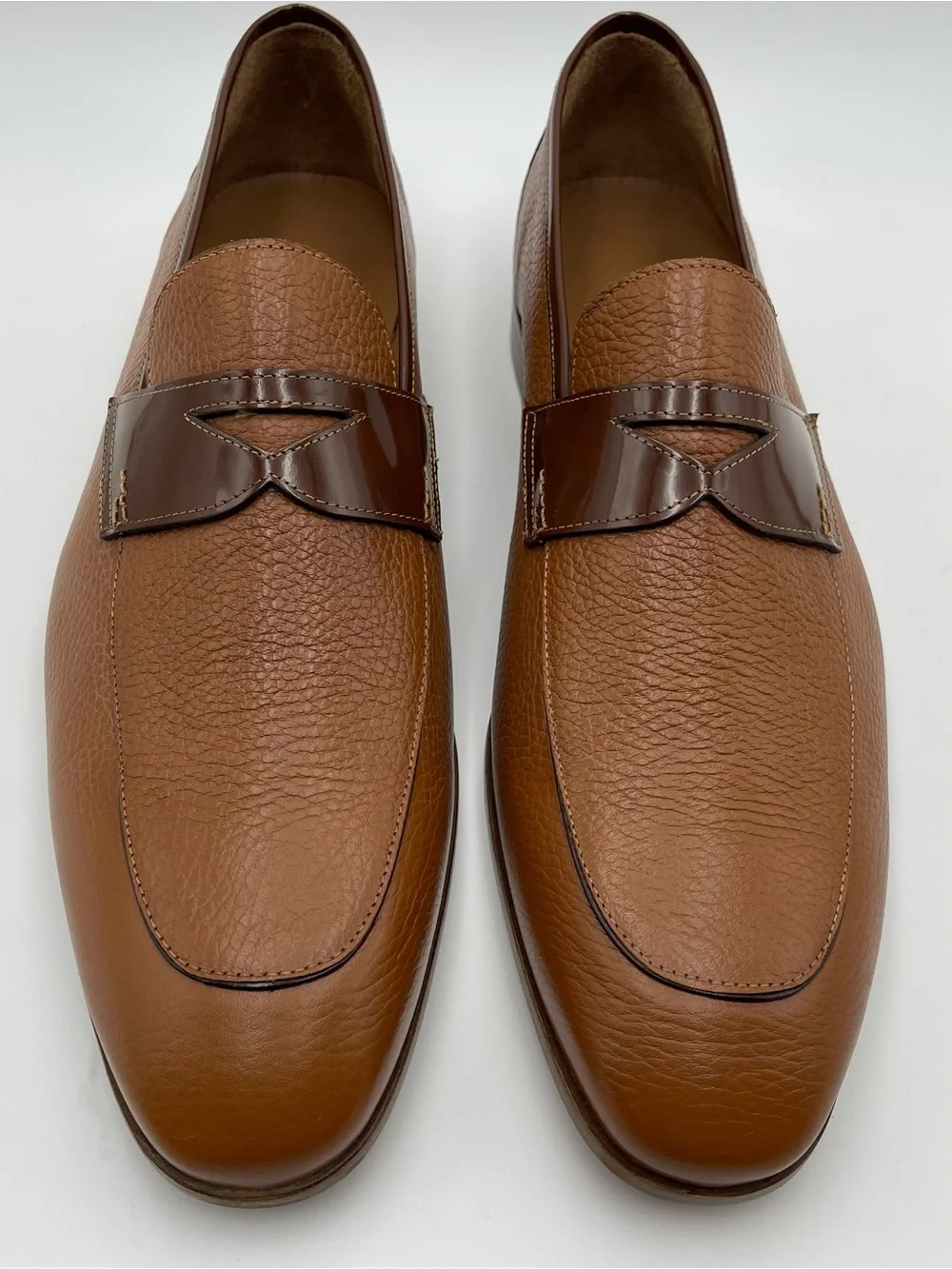 Mezlan SZ 14M Camel Tonal Contrast Pebble Leather Classic Penny Loafer-MSRP $425